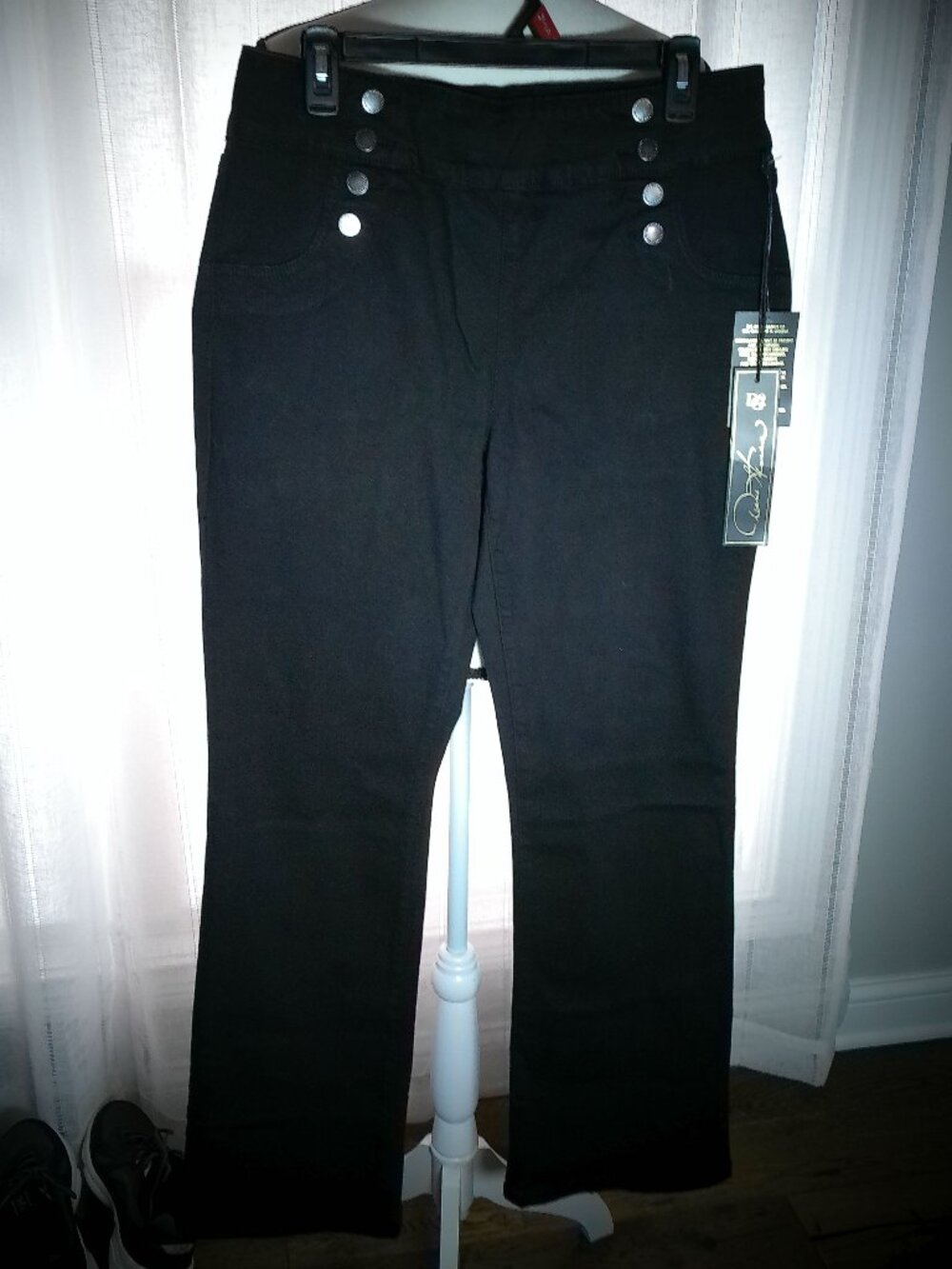 DG2 by Diane Gilman Pull -On Black Sailor Front Stretch Bootcut Jeans 12